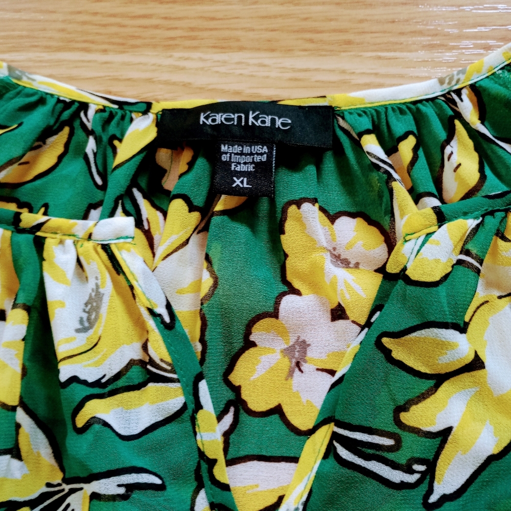 Karen Kane green/yellow citrus floral chiffon peasunt tunic blouse top size XL - Picture 7 of 13